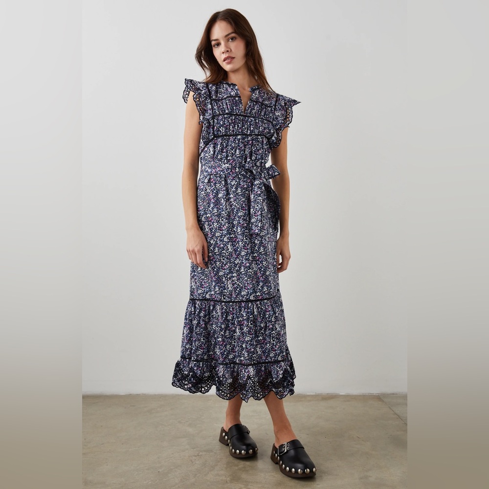 Rails Sofie Dark Floral Print Cotton Midi Dress Size XXL Black Blue Purple NWT